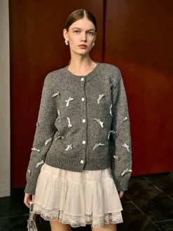 COMMENSE Bow-Decor Button Stretch Cardigan* Cardigans|Sweaters & Cardigans