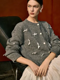COMMENSE Bow-Decor Button Stretch Cardigan* Cardigans|Sweaters & Cardigans