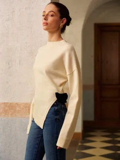 COMMENSE Bow-Decor High Stretch Slit Sweater* Knitwear|Tops