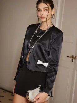 COMMENSE Bow-Decor Satin Short Blazer* Outerwear|Blazers