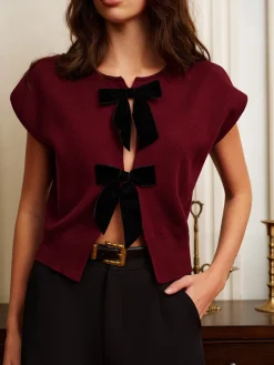 COMMENSE Bow-Decor Split Sweater Vest* Vests|Knitwear