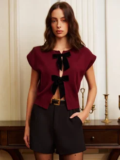 COMMENSE Bow-Decor Split Sweater Vest* Vests|Knitwear