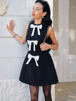 COMMENSE Bow-Decor Zipper Tank Dress* Casual Dresses|Work Dresses
