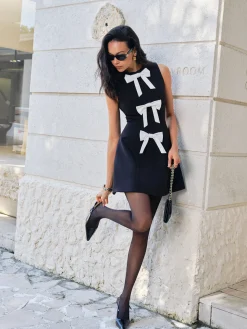 COMMENSE Bow-Decor Zipper Tank Dress* Black Dresses|Casual Dresses