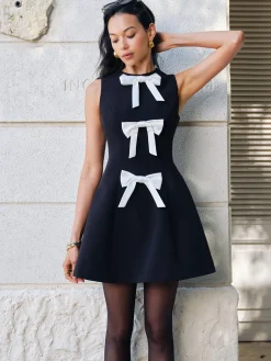 COMMENSE Bow-Decor Zipper Tank Dress* Black Dresses|Casual Dresses