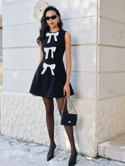 COMMENSE Bow-Decor Zipper Tank Dress* Black Dresses|Casual Dresses
