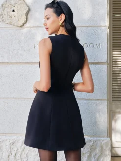 COMMENSE Bow-Decor Zipper Tank Dress* Black Dresses|Casual Dresses
