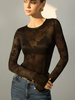 COMMENSE Bow-Pattern Slim Sheer Blouse* Blouses & Shirts