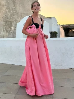 COMMENSE Bra-Splicing Halter Strap Long Dress* White Dresses|Casual Dresses