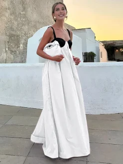 COMMENSE Bra-Splicing Halter Strap Long Dress* White Dresses|Casual Dresses