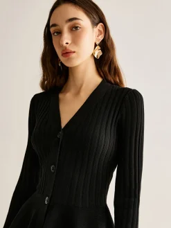 COMMENSE Breasted Flowy Sweater Short Dress* Black Dresses|Sweater Dresses