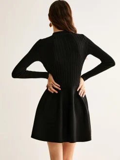 COMMENSE Breasted Flowy Sweater Short Dress* Black Dresses|Sweater Dresses