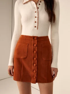 COMMENSE Breasted Pockets Faux Leather Skirt* Skirts|Matching Sets
