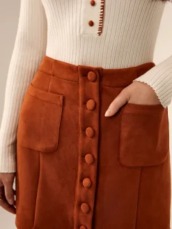 COMMENSE Breasted Pockets Faux Leather Skirt* Skirts|Matching Sets