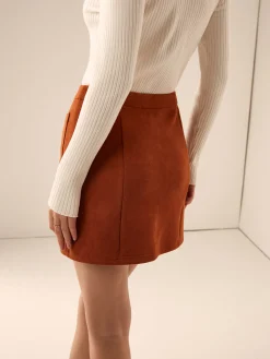 COMMENSE Breasted Pockets Faux Leather Skirt* Skirts|Matching Sets