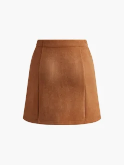 COMMENSE Breasted Pockets Faux Leather Skirt* Skirts|Matching Sets