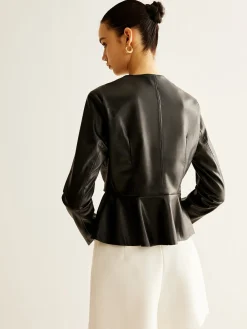 COMMENSE Breasted Ruffle Faux Leather Jacket* Outerwear|Jackets