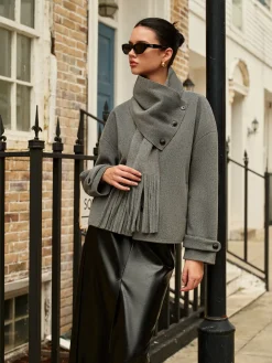 COMMENSE Breasted Wool Coat With Button Tassel Scarf* Outerwear|Coats