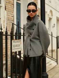 COMMENSE Breasted Wool Coat With Button Tassel Scarf* Outerwear|Coats