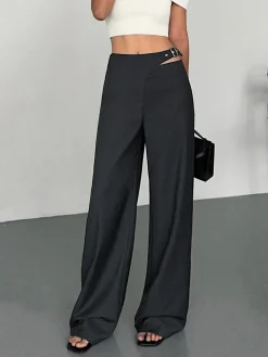 COMMENSE Buckle Belted Cutout Pants* Pants|Bottoms