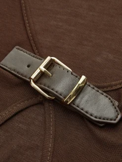 COMMENSE Buckle Design Split Thin Blouse* Tops