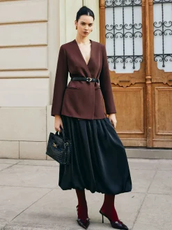 COMMENSE Bud Waist Pleated Satin Skirt* Skirts|Bottoms