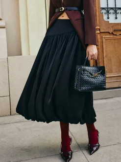 COMMENSE Bud Waist Pleated Satin Skirt* Skirts|Bottoms