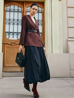 COMMENSE Bud Waist Pleated Satin Skirt* Skirts|Bottoms