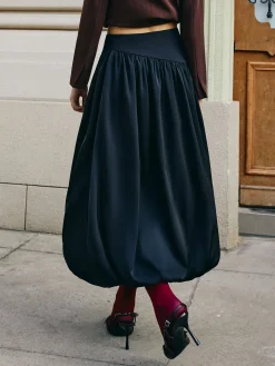 COMMENSE Bud Waist Pleated Satin Skirt* Skirts|Bottoms