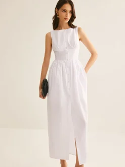 COMMENSE Bud Waist Pockets Tank Dress* White Dresses|Casual Dresses