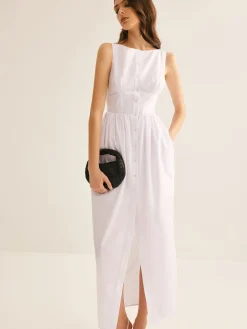 COMMENSE Bud Waist Pockets Tank Dress* White Dresses|Casual Dresses