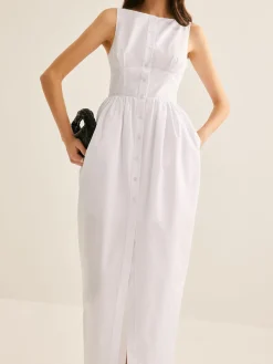 COMMENSE Bud Waist Pockets Tank Dress* White Dresses|Casual Dresses