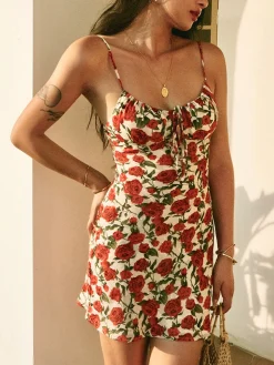 COMMENSE Bulgaria Roses Floral Backless Mini Dress* Casual Dresses|Floral Dresses