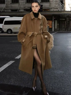 COMMENSE Button Belted Lapel Long Coat* Outerwear|Coats