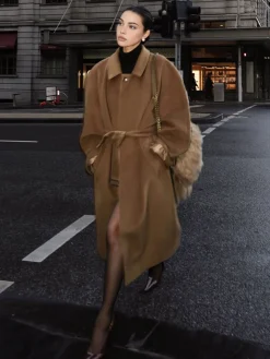 COMMENSE Button Belted Lapel Long Coat* Outerwear|Coats