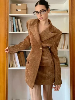 COMMENSE Button Cinched Long Blazer* Outerwear|Blazers