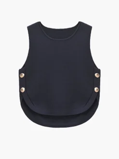 COMMENSE Button Decor Slit Sweater Vest* Sweater Vests|Sweaters & Cardigans