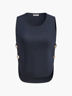 COMMENSE Button Decor Slit Sweater Vest* Sweater Vests|Sweaters & Cardigans