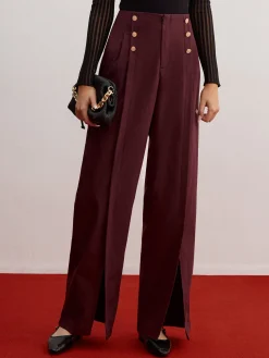 COMMENSE Button Decor Split Wide-Leg Pants* Pants|Bottoms
