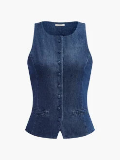COMMENSE Button Down Denim Tank Top* Tank Tops & Camis|Denim