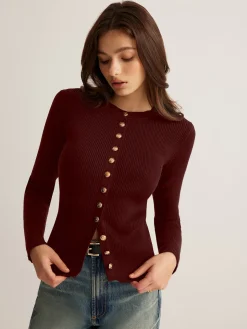 COMMENSE Button Down Skinny Knit Top* Sweater Tops|Sweaters & Cardigans