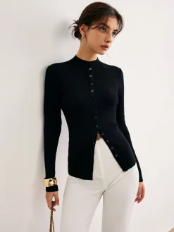COMMENSE Button Down Skinny Knit Top* Sweater Tops|Sweaters & Cardigans
