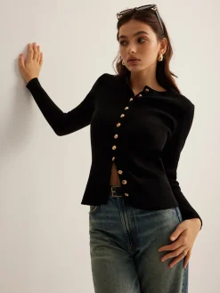 COMMENSE Button Down Skinny Knit Top* Sweater Tops|Sweaters & Cardigans