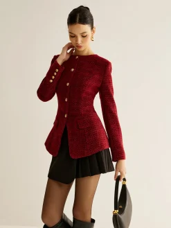 COMMENSE Button Down Slit Tweed Blazer* Outerwear|Blazers