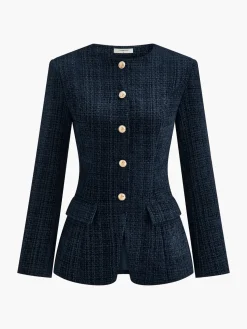 COMMENSE Button Down Slit Tweed Blazer* Outerwear|Blazers