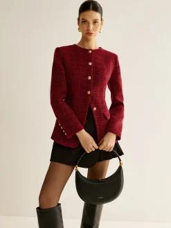 COMMENSE Button Down Slit Tweed Blazer* Outerwear|Blazers