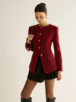 COMMENSE Button Down Slit Tweed Blazer* Outerwear|Blazers