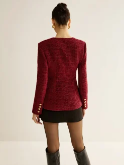 COMMENSE Button Down Slit Tweed Blazer* Outerwear|Blazers