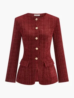 COMMENSE Button Down Slit Tweed Blazer* Outerwear|Blazers