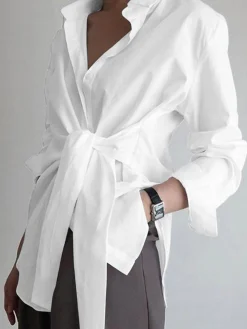 COMMENSE Button Down Tied Long Shirt* Blouses & Shirts|Tops